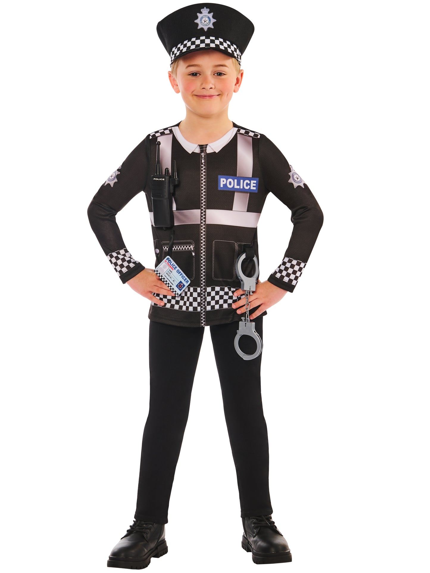 Rubies Police Kinderkostüm Set mit Top Hut Handschellen Walkie-Talkie und Ausweiskarte – Produktansicht