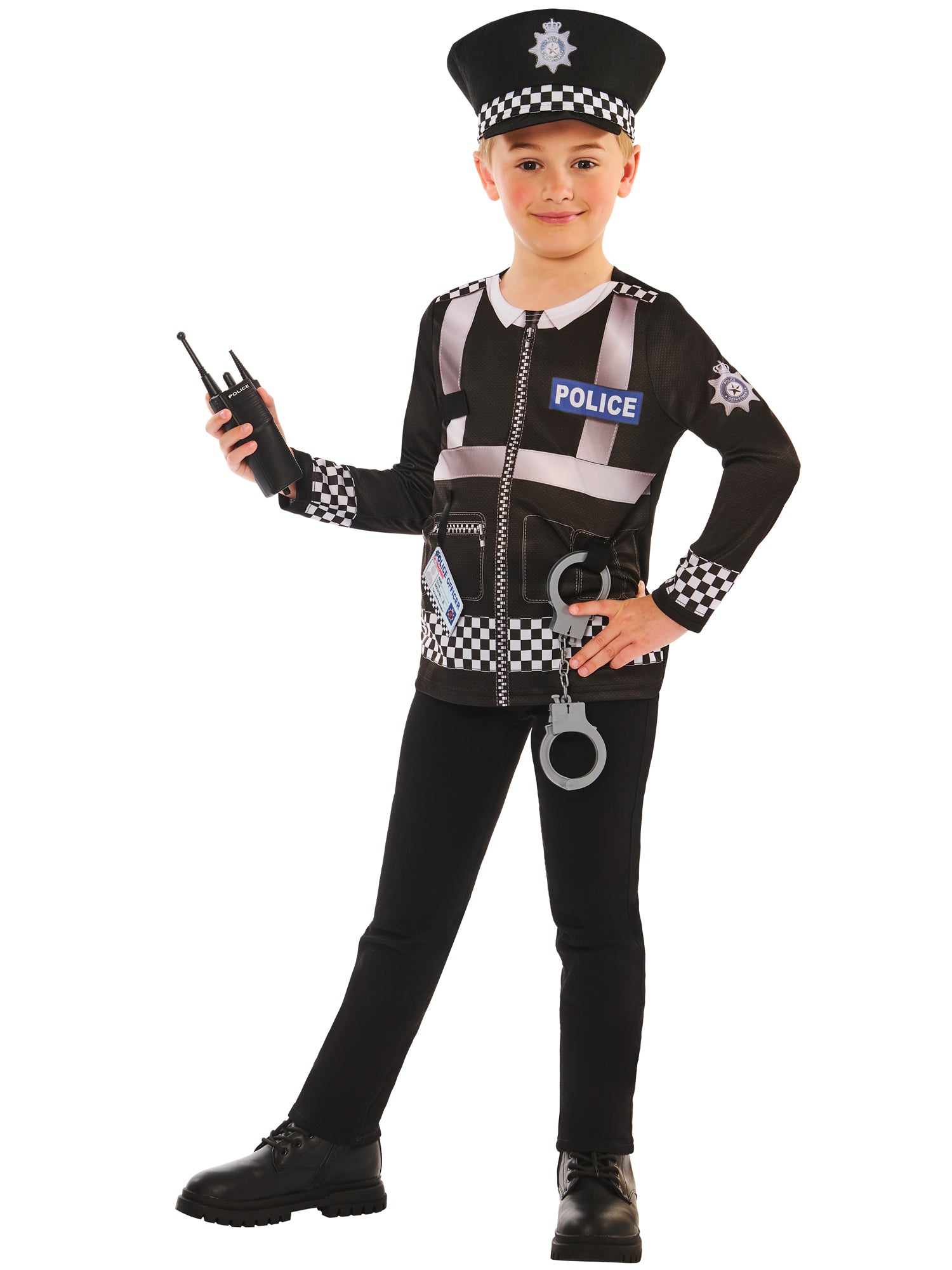 Rubies Police Kinderkostüm Set mit Top Hut Handschellen Walkie-Talkie und Ausweiskarte – Verpackung