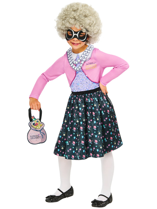 Rubies Gangsta Granny Kinderkostüm mit Kleid, Perücke und Maske – Produktansicht