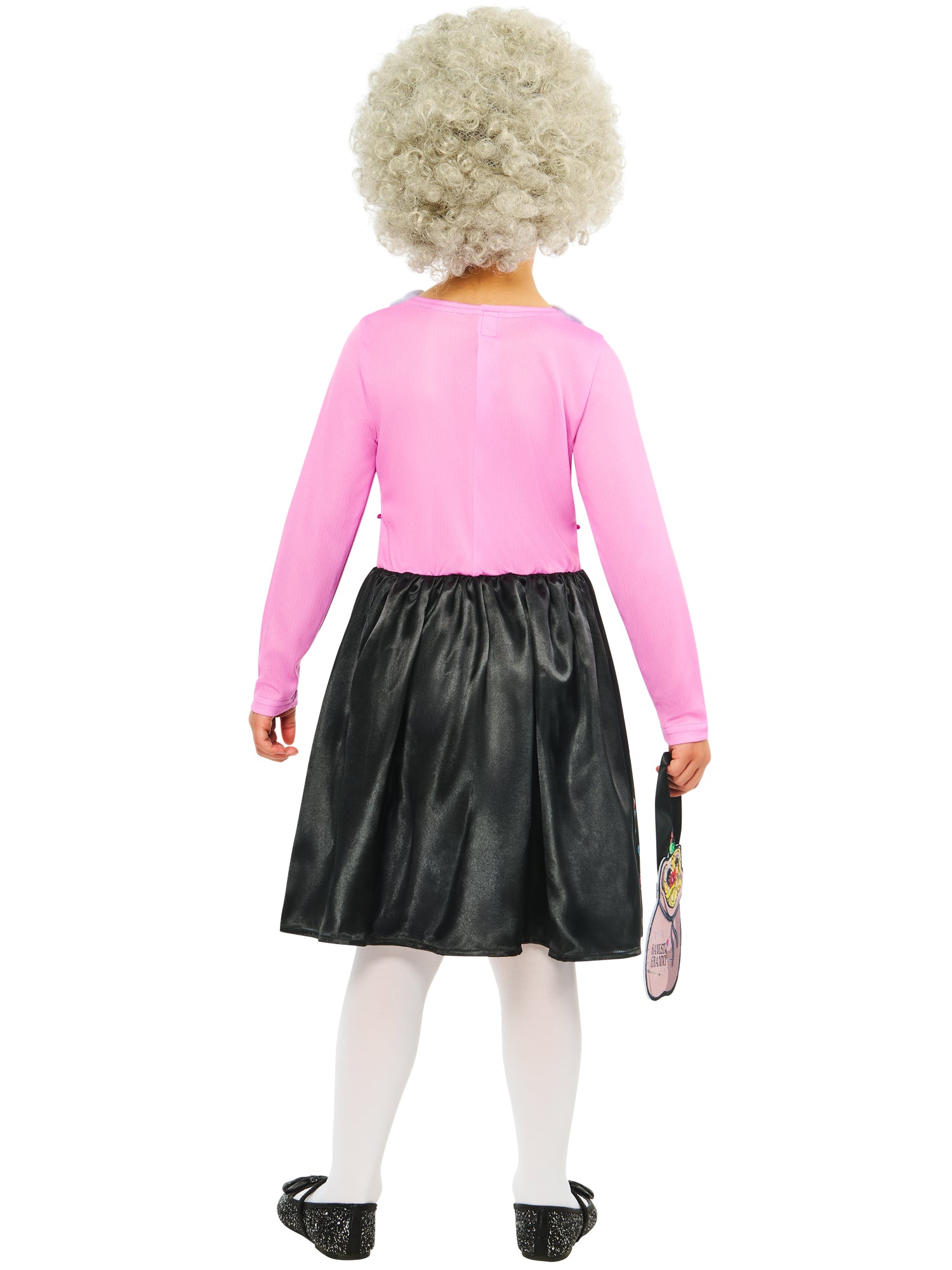 Rubies Gangsta Granny Kinderkostüm mit Kleid, Perücke und Maske – Detailansicht