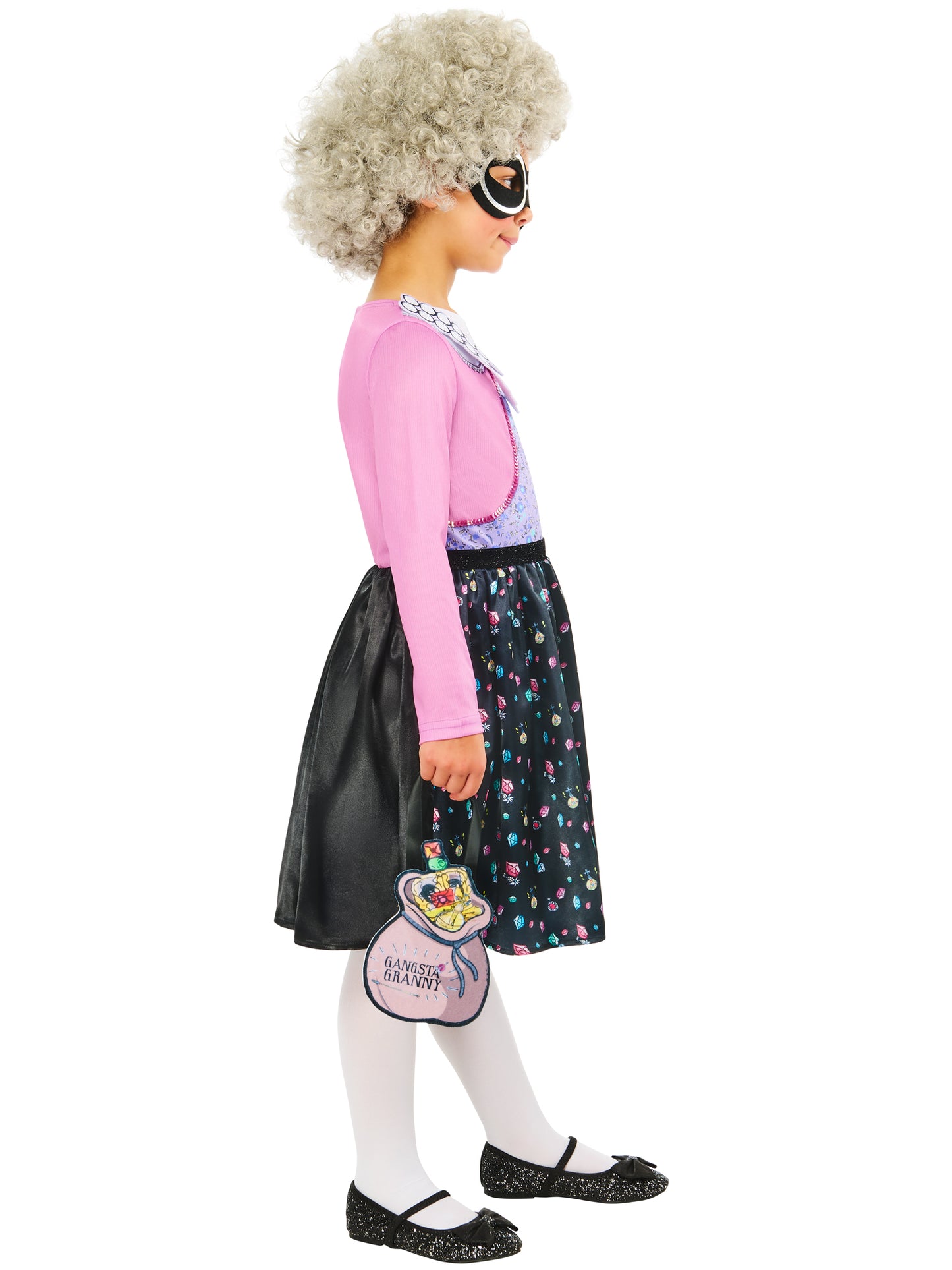 Rubies Gangsta Granny Kinderkostüm mit Kleid, Perücke und Maske – Seitenansicht