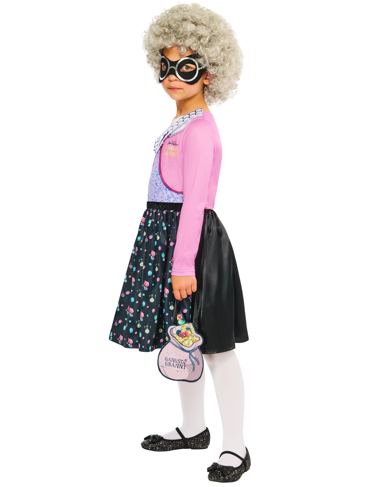 Rubies Gangsta Granny Kinderkostüm mit Kleid, Perücke und Maske – Rückansicht