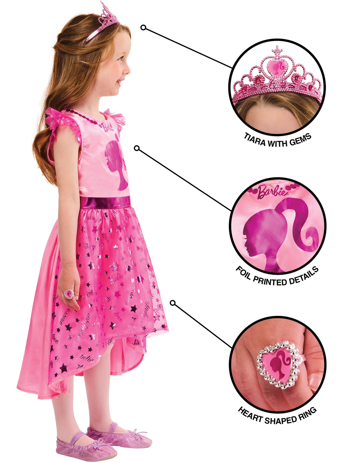 Rubies Barbie Kinderkostüm Dress-Up-Set mit Kleid und Accessoires – Seitenansicht