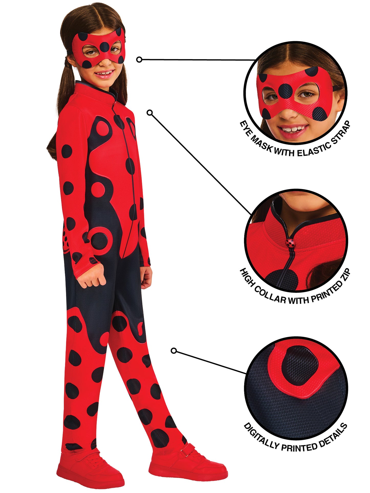 Rubies Miraculous Ladybug Kinderkostüm für Mädchen mit Overall und Augenmaske – Seitenansicht