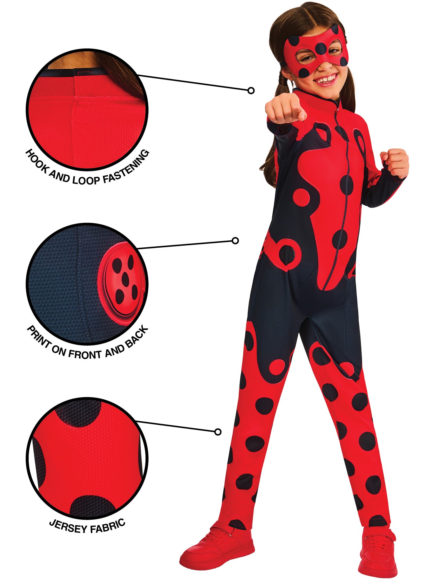 Rubies Miraculous Ladybug Kinderkostüm für Mädchen mit Overall und Augenmaske – Rückansicht