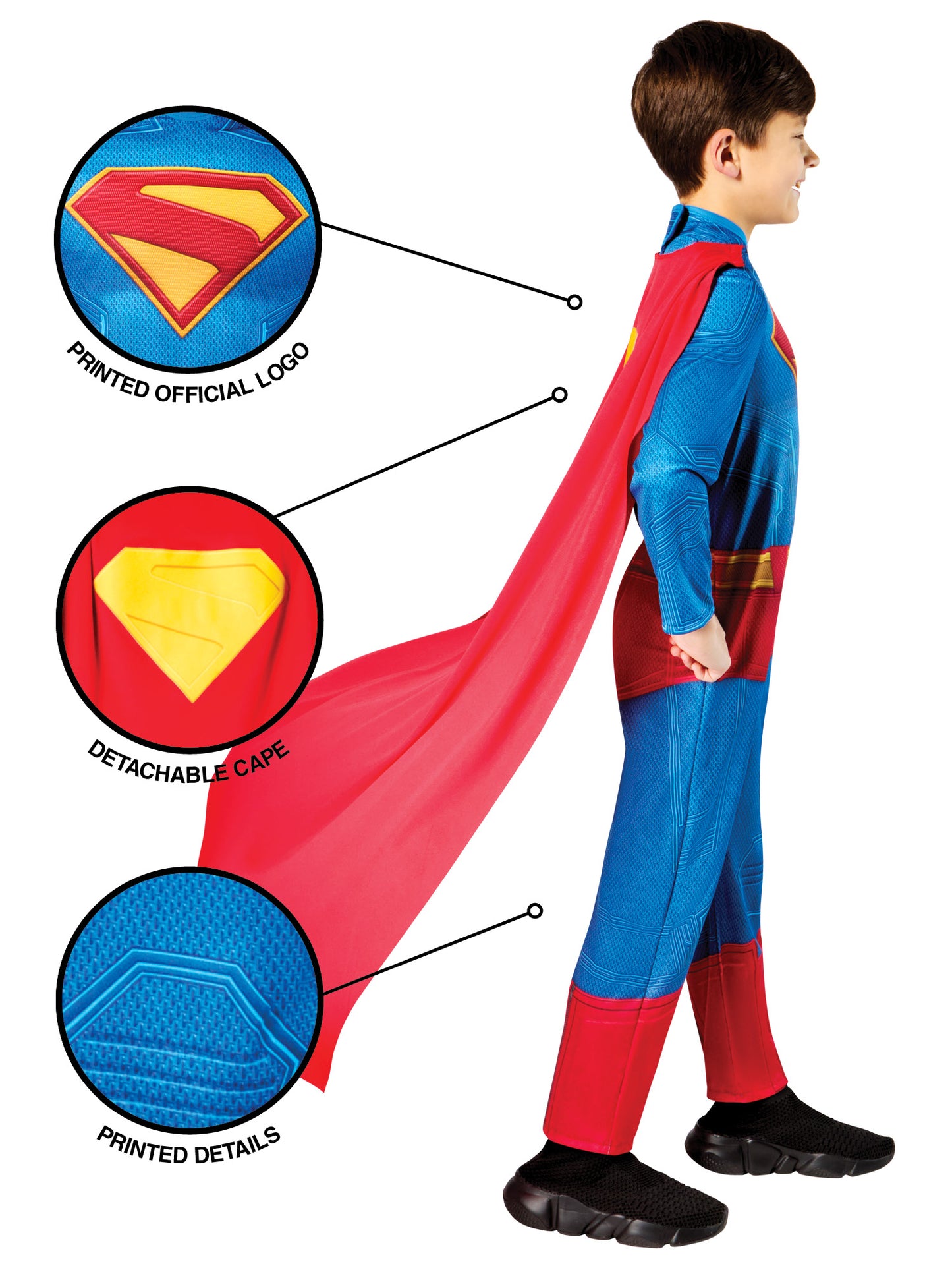 Superman Kinderkostüm von Rubies für Jungen mit Overall und Umhang – Seitenansicht