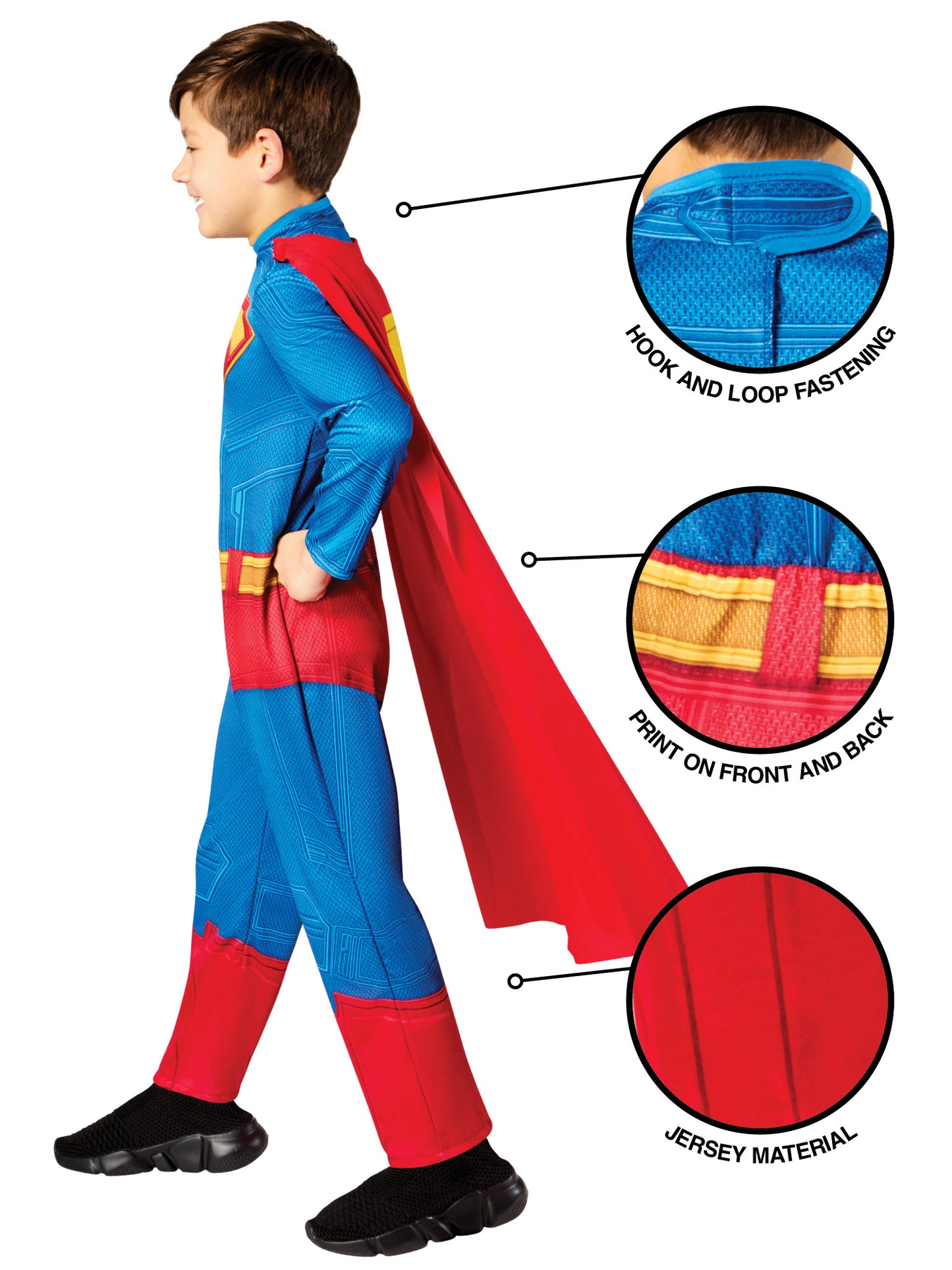 Superman Kinderkostüm von Rubies für Jungen mit Overall und Umhang – Rückansicht