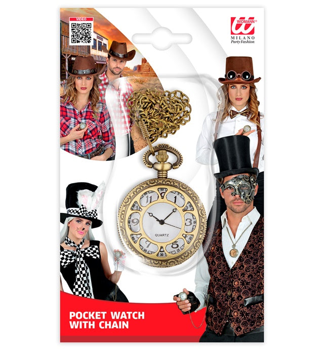 Mechanische Taschenuhr mit Kette im Vintage-Stil für Fasnacht und Karneval
