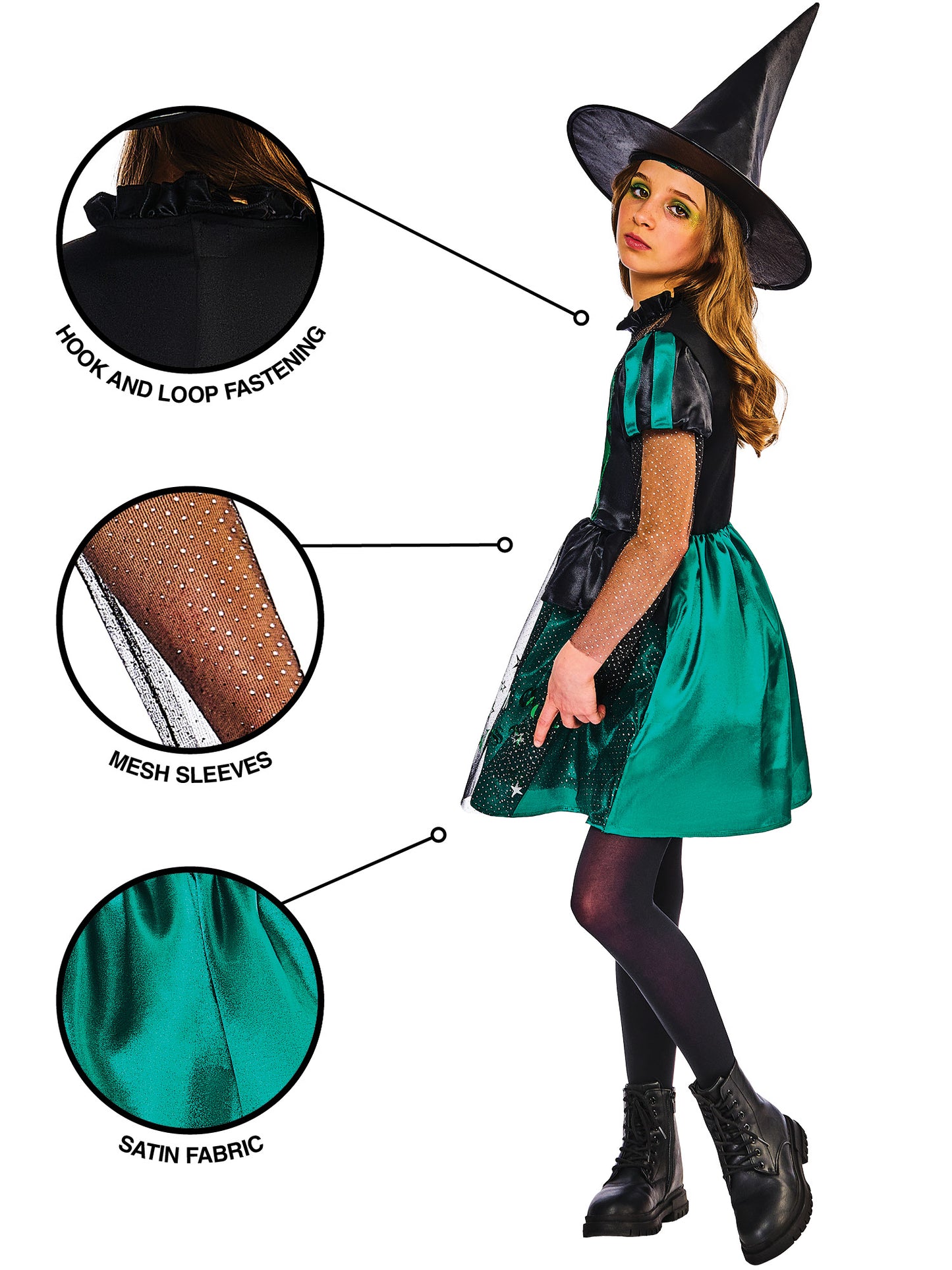 Rubies Wicked Witch of the West Kinderkostüm für Mädchen mit Kleid und Hexenhut – Rückansicht