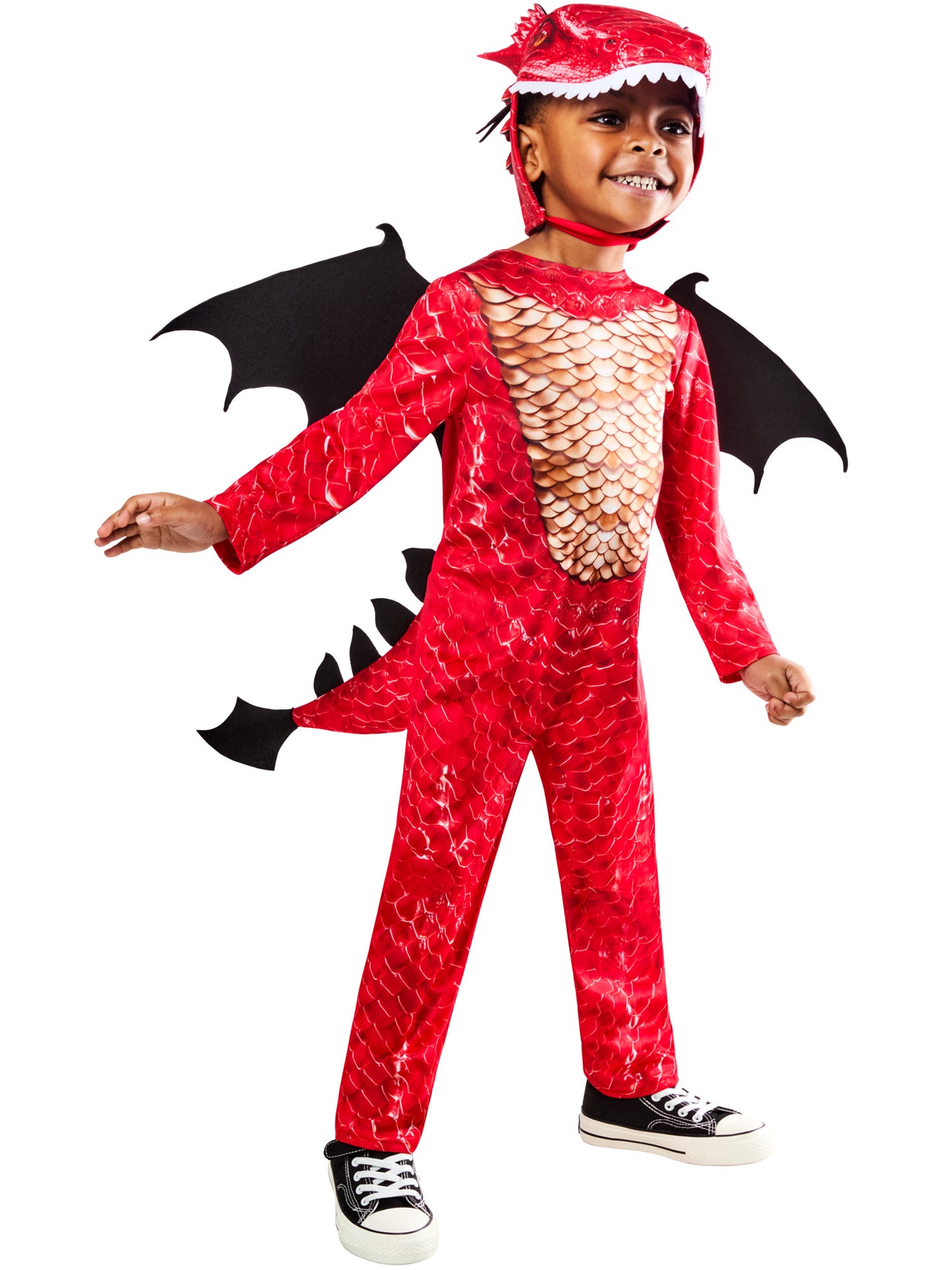 Rubies Red Dragon Kinderkostüm für Jungen – Drachenkostüm mit Overall und Flügeln – Produktansicht
