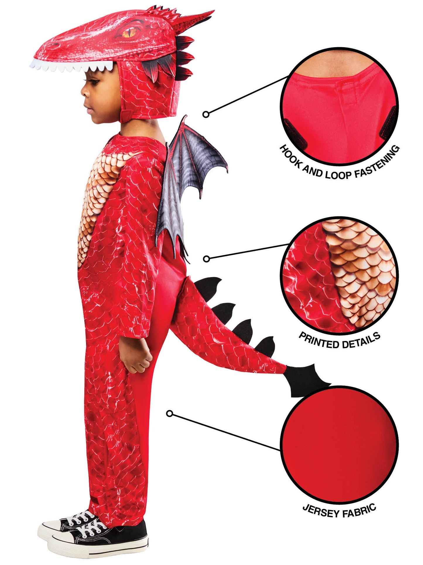 Rubies Red Dragon Kinderkostüm für Jungen – Drachenkostüm mit Overall und Flügeln – Rückansicht