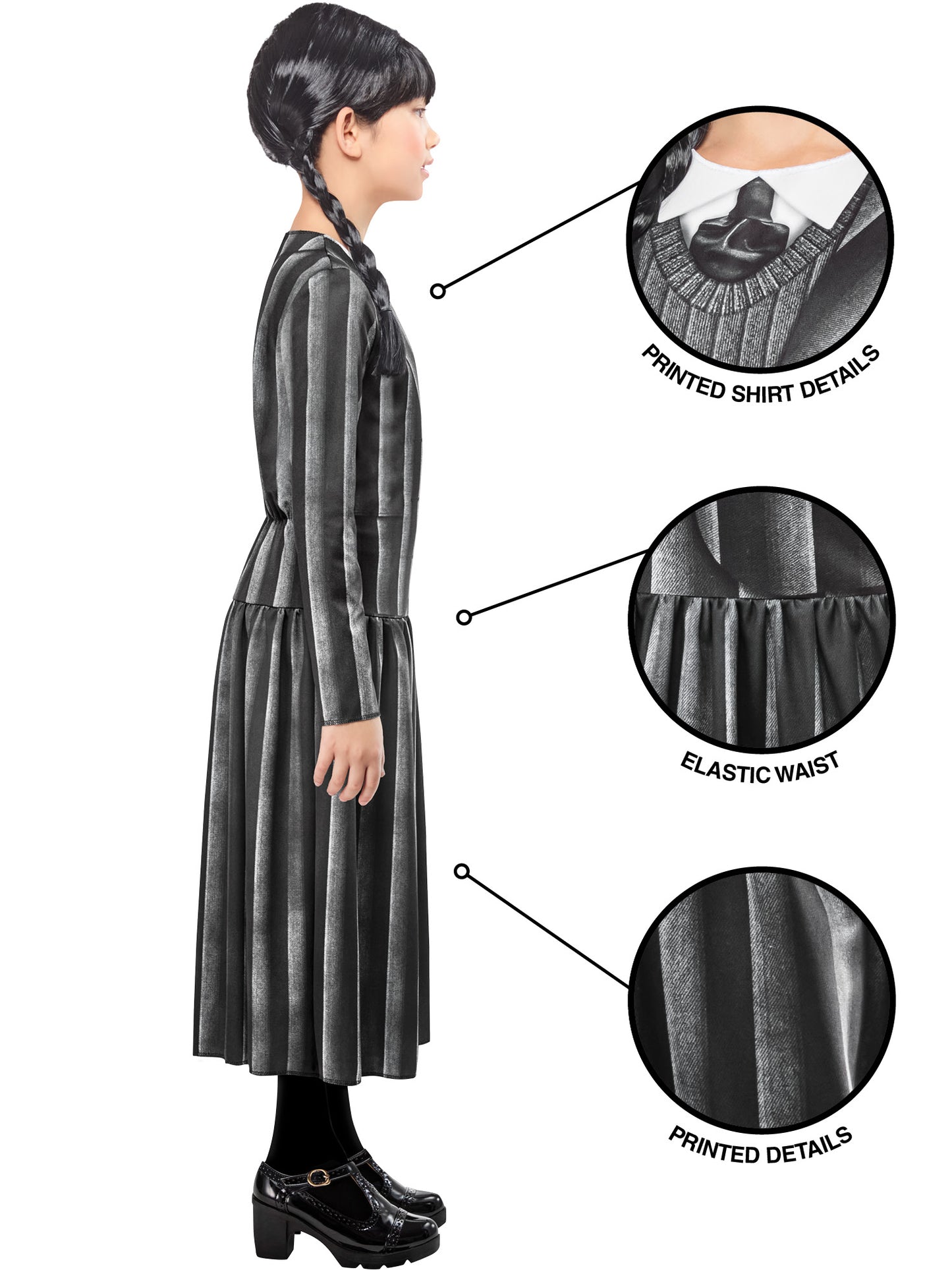 Rubies Wednesday Kinderkostüm für Mädchen – bedrucktes Kleid – Seitenansicht