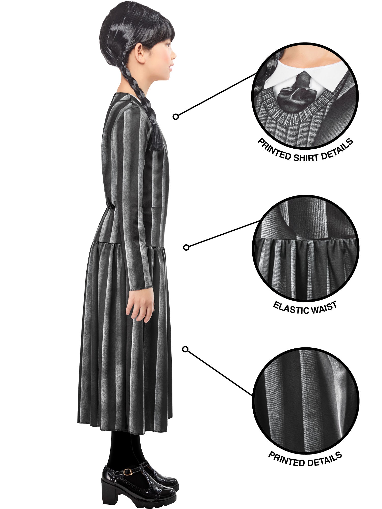 Rubies Wednesday Kinderkostüm für Mädchen – bedrucktes Kleid – Seitenansicht