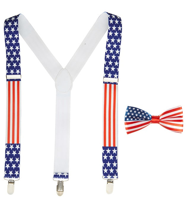 Hosenträger und Fliege im U.S.A. Design – rot, weiss und blau