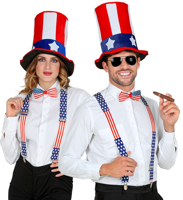 Hosenträger und Fliege im U.S.A. Design – rot, weiss und blau