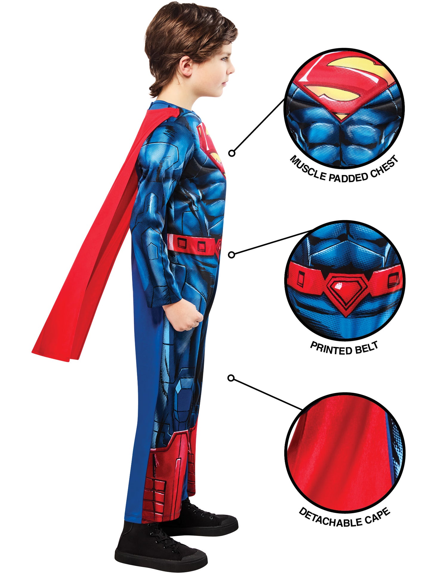 Rubies Superman Kinderkostüm für Jungen mit Overall und Umhang – Seitenansicht