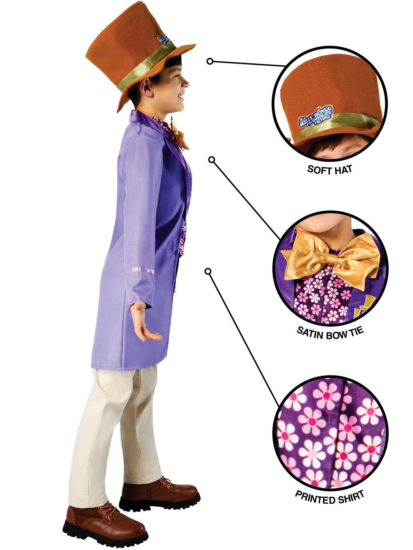 Rubies Willy Wonka Kinderkostüm für Jungen mit Coat und Hut – Seitenansicht