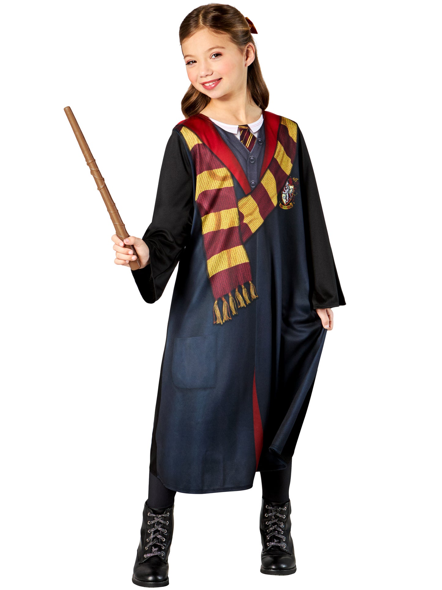 Rubies Hermione Deluxe Kinderkostüm Harry Potter mit Robe, Haarkrawatte und Zauberstab – Produktansicht
