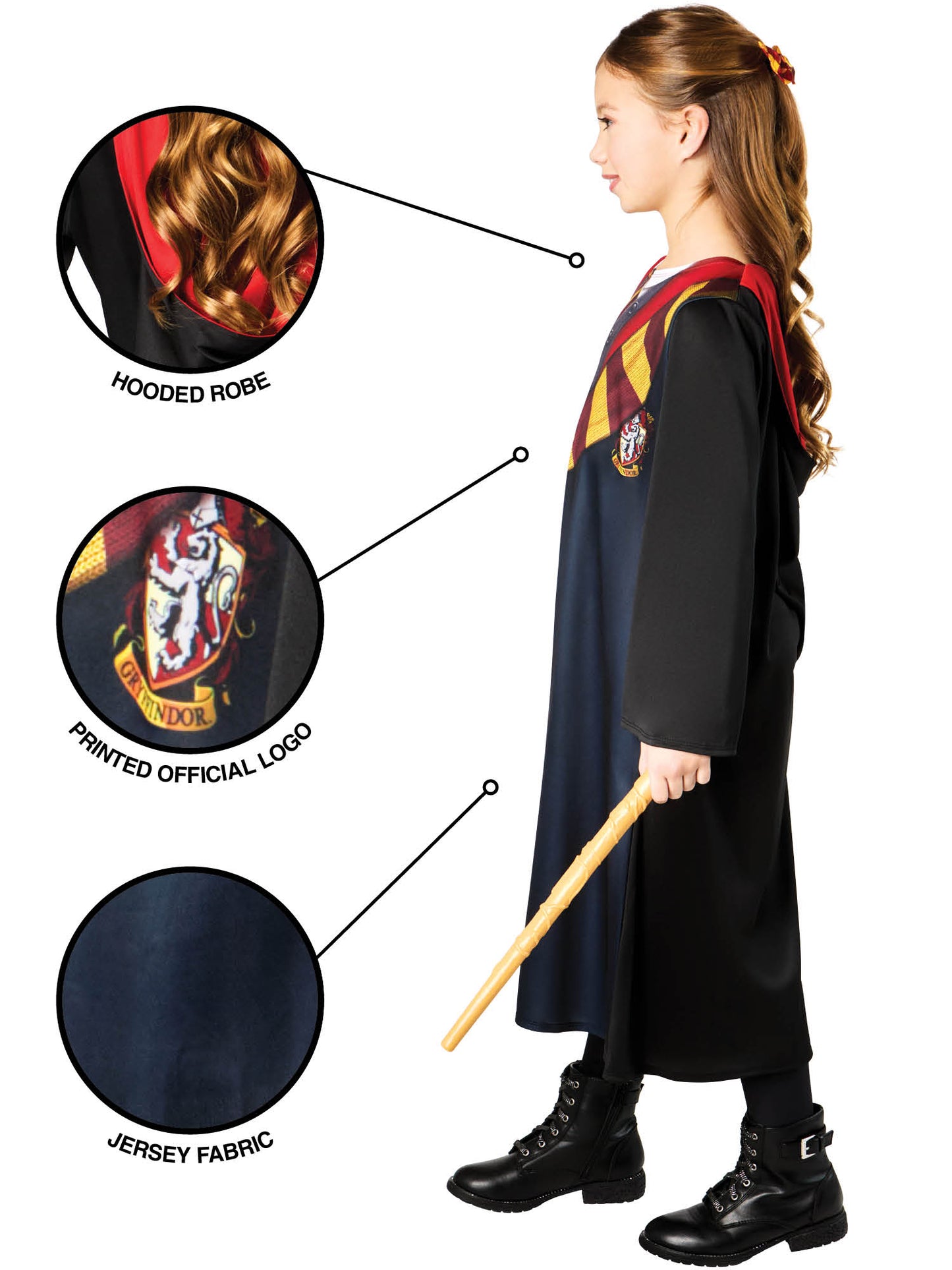 Rubies Hermione Deluxe Kinderkostüm Harry Potter mit Robe, Haarkrawatte und Zauberstab – Rückansicht