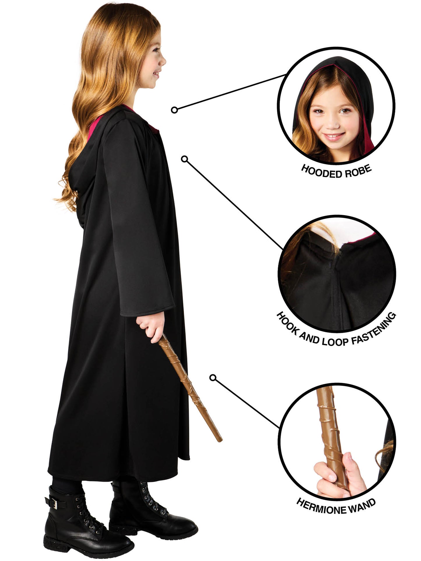Rubies Hermione Harry Potter Kinderkostüm mit Robe und Zauberstab – Seitenansicht