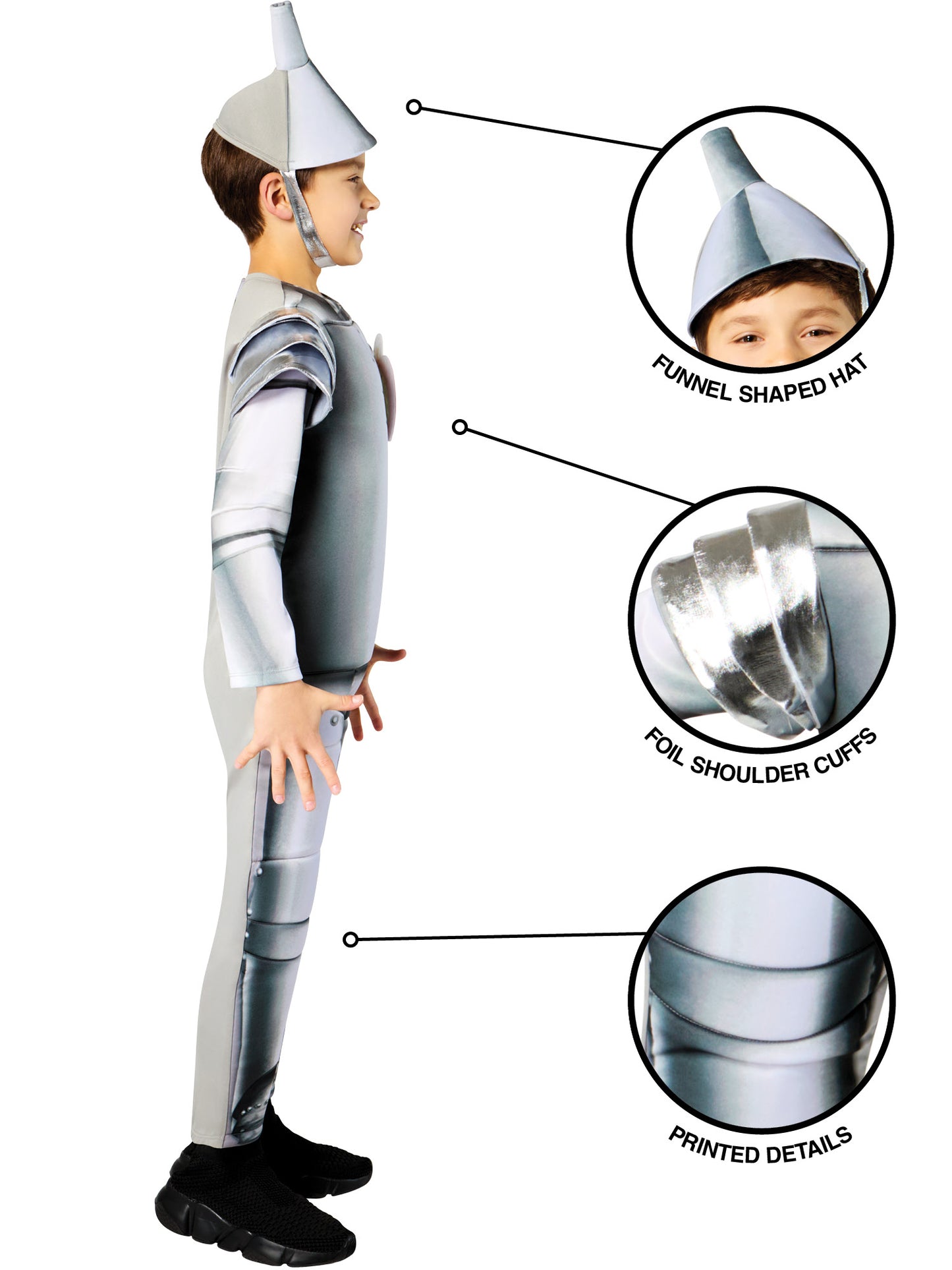 Rubies Tin Man Kinderkostüm aus Wizard of Oz mit Overall, Hut und Brustaufnäher – Seitenansicht