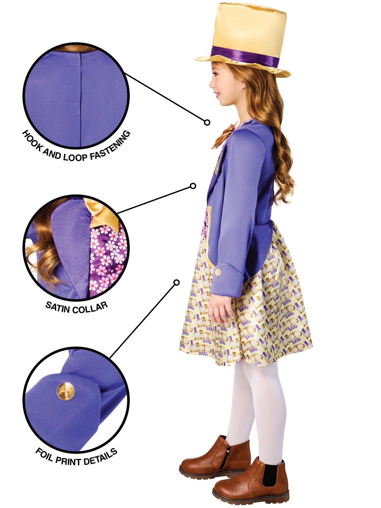 Rubies Willy Wonka Kinderkostüm für Mädchen mit Kleid und Hut – Rückansicht