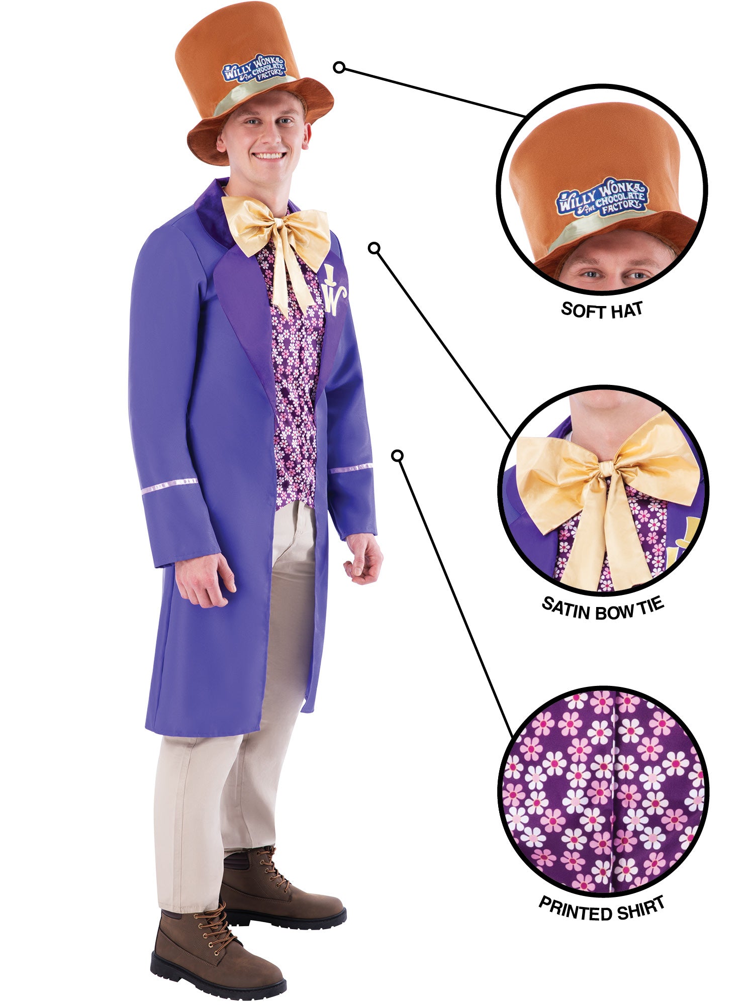 Rubies Willy Wonka Kostüm für Herren mit Coat und Hut – Seitenansicht