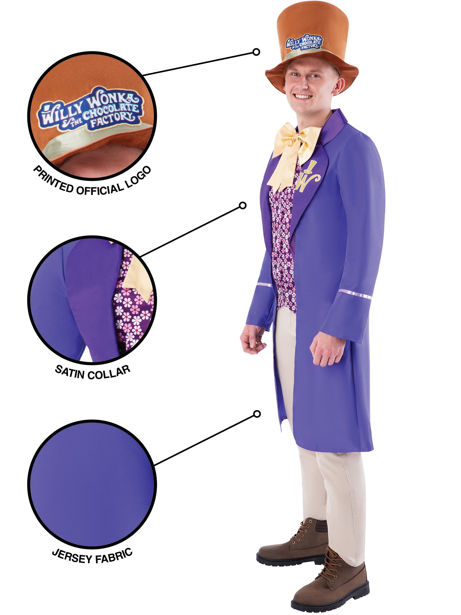 Rubies Willy Wonka Kostüm für Herren mit Coat und Hut – Rückansicht