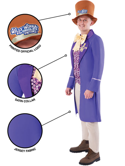 Rubies Willy Wonka Kostüm für Herren mit Coat und Hut – Rückansicht