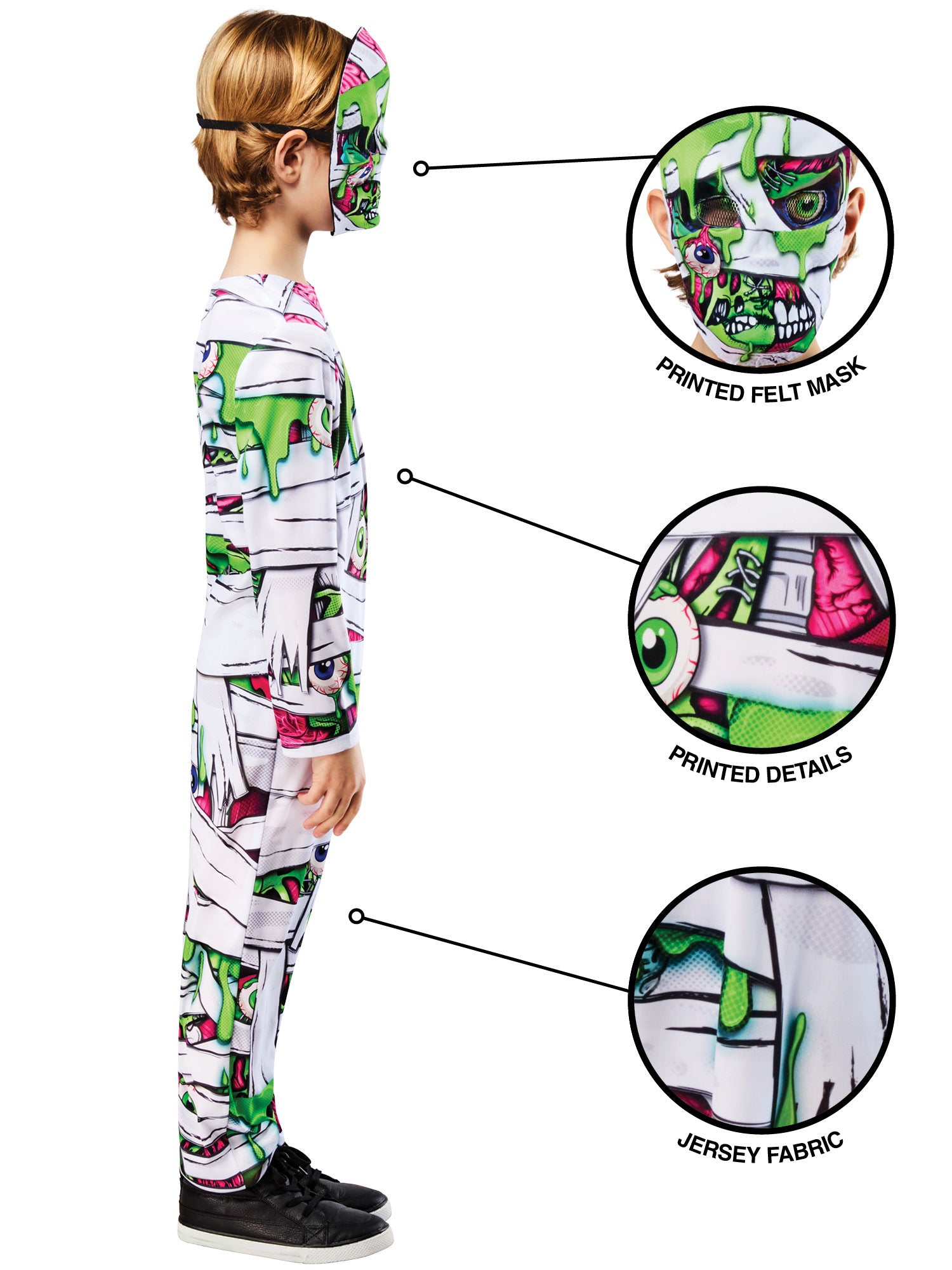 Rubies Pop-Art-Mumienkostüm für Kinder mit Overall und Maske – Seitenansicht