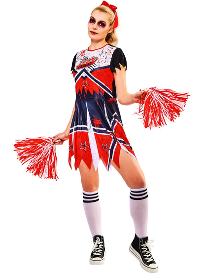 Rubies Zombie Cheerleader Kostüm für Erwachsene mit Kleid und Pom Poms – Produktansicht