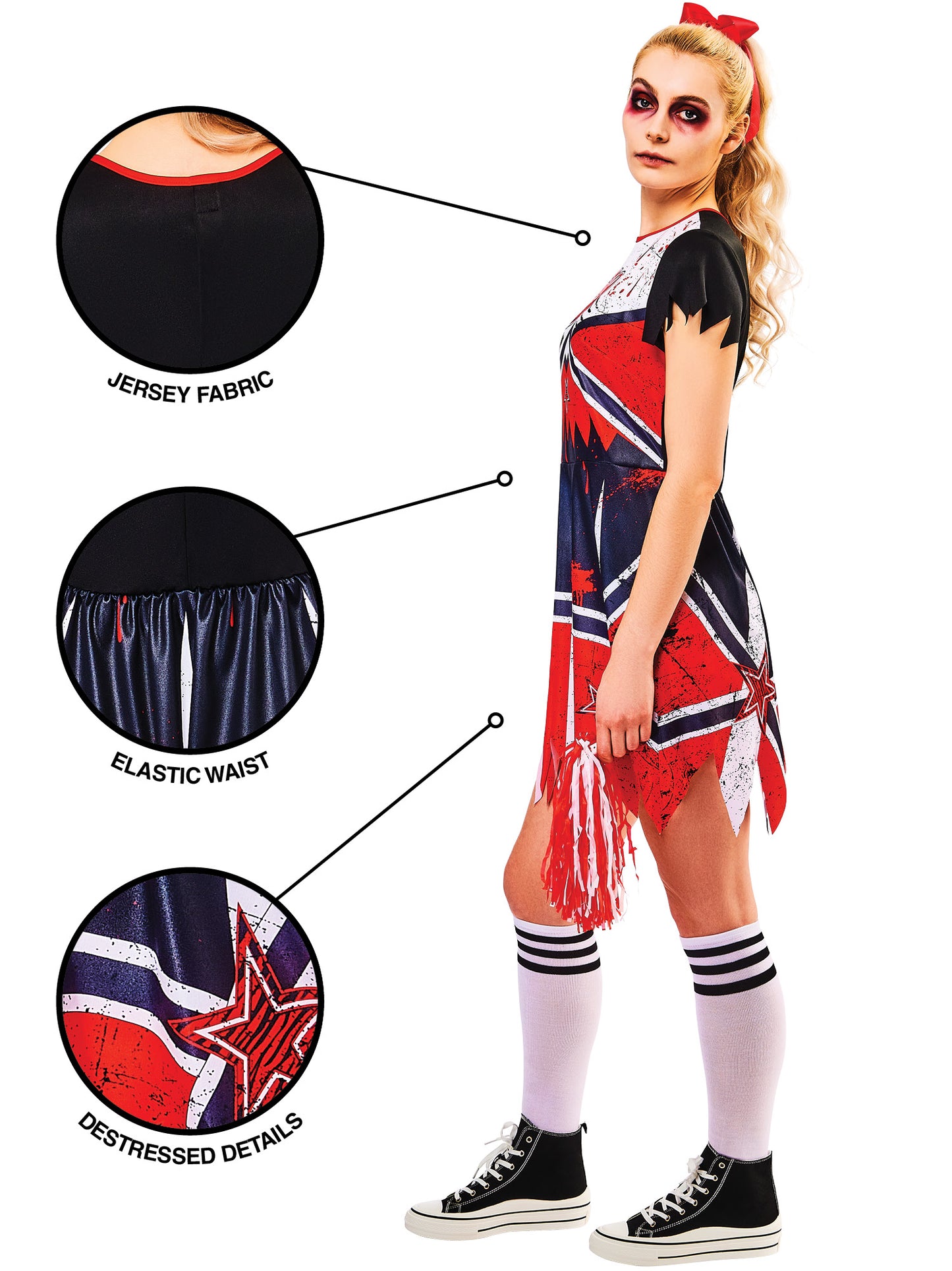 Rubies Zombie-Cheerleader-Kostüm für Damen mit Pom Poms – Rückansicht