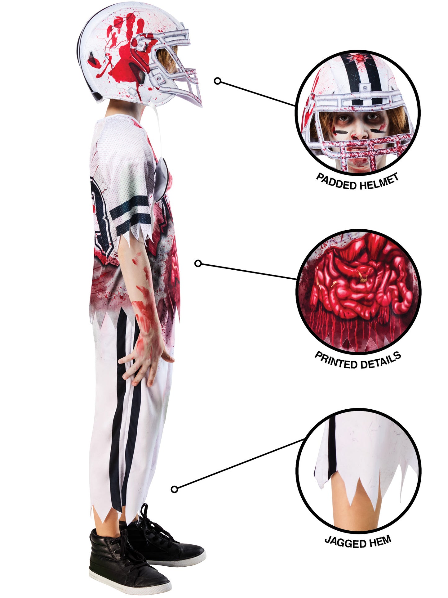 Rubies Zombie-American-Footballer-Kinderkostüm mit Top, Hose und Helm – Seitenansicht