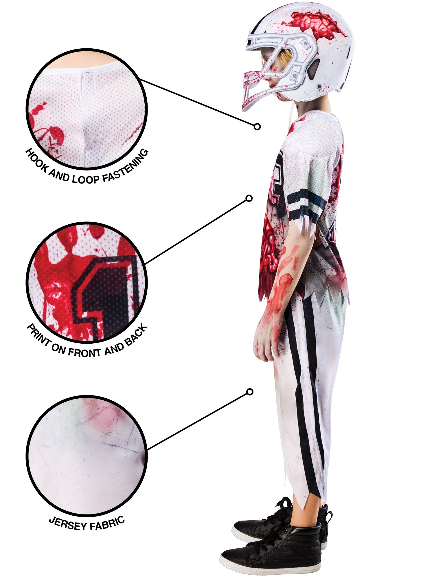Rubies Zombie-American-Footballer-Kinderkostüm mit Top, Hose und Helm – Rückansicht