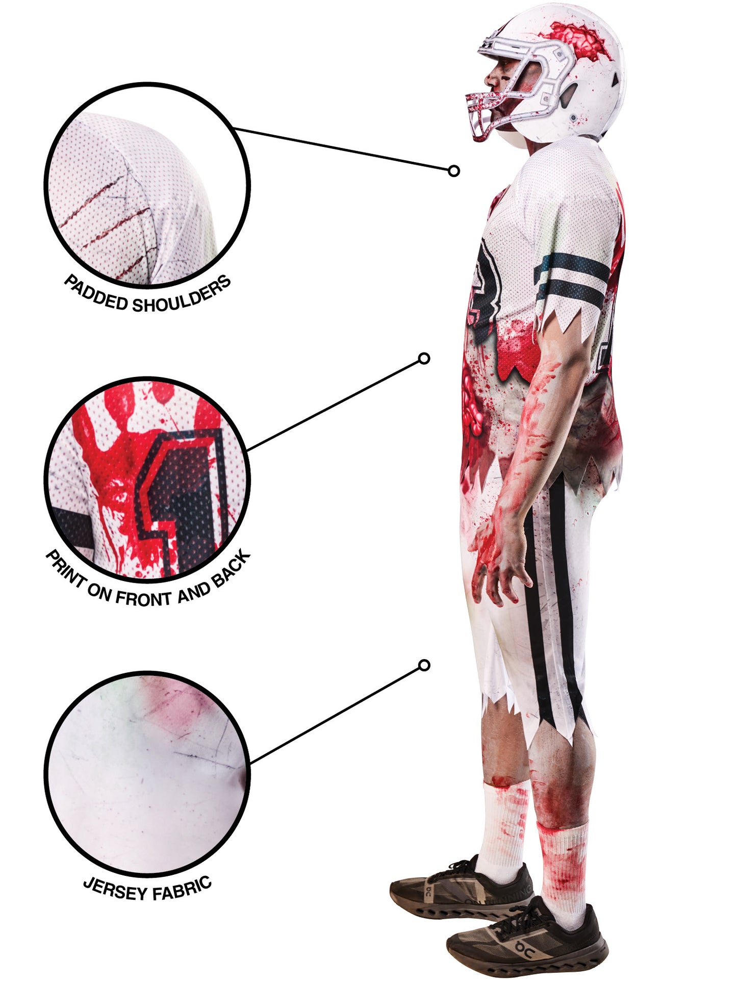 Rubies Zombie-American-Footballer-Kostüm für Herren mit Top, Hose und Helm – Rückansicht