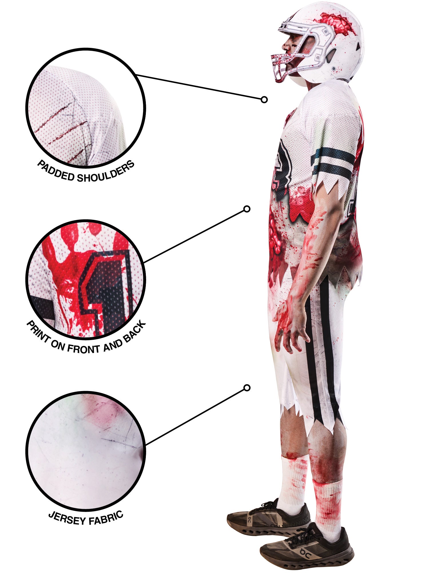 Rubies Zombie-American-Footballer-Kostüm für Herren mit Top, Hose und Helm – Rückansicht