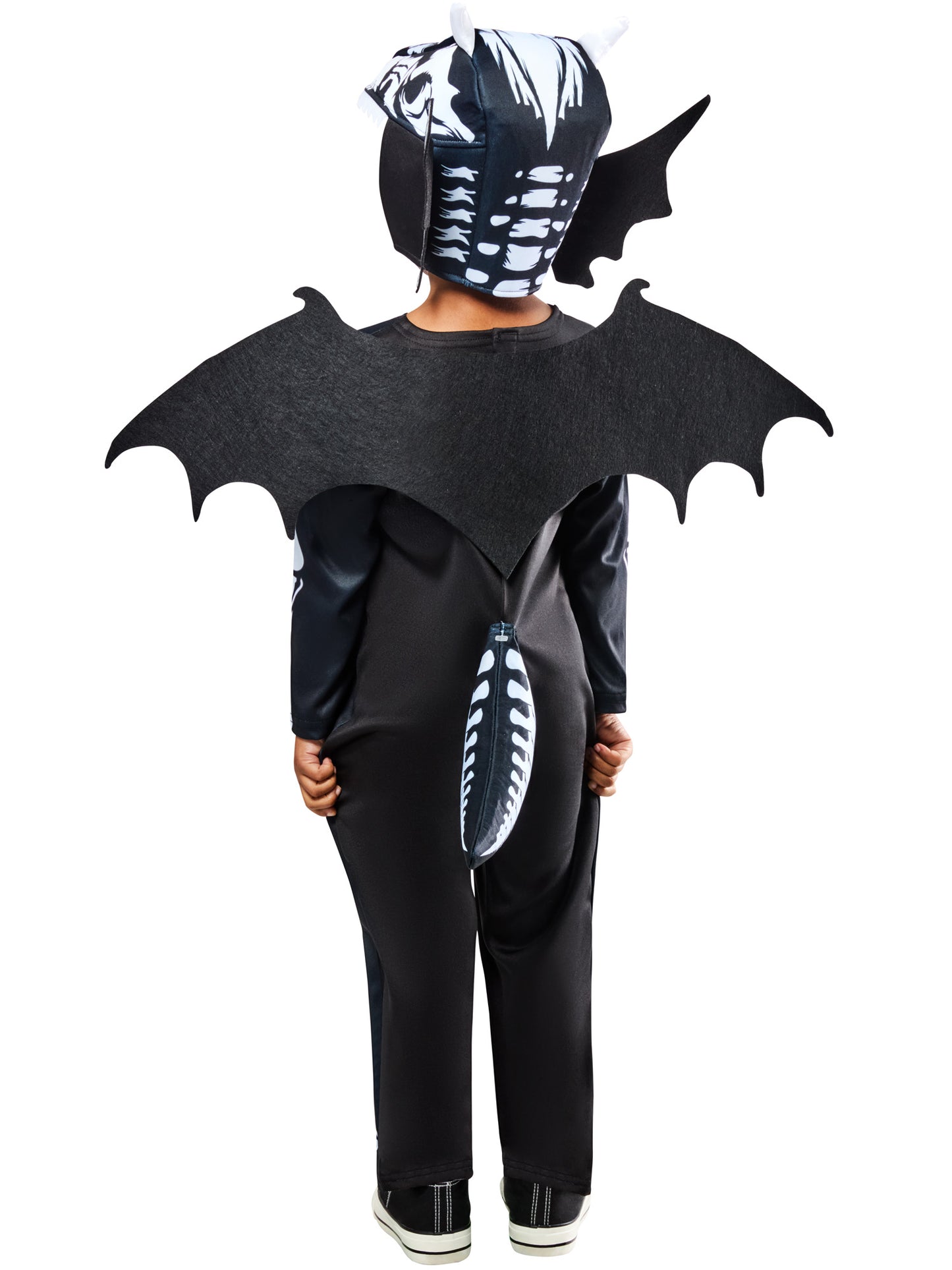 Rubies Skeleton-Dragon-Kinderkostüm mit Overall, Kopfschmuck, Flügeln und Schwanz – Detailansicht