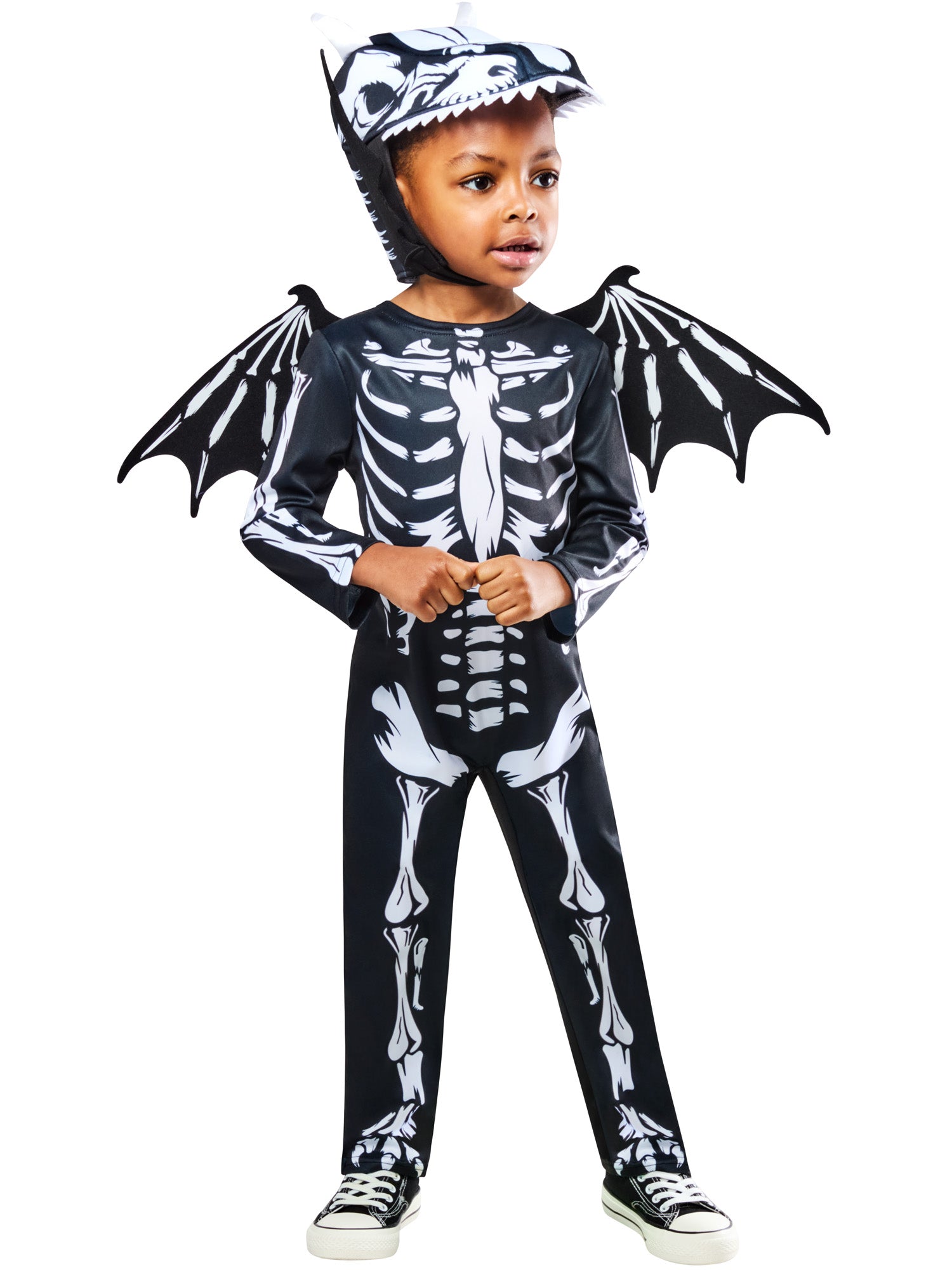 Rubies Skeleton-Dragon-Kinderkostüm mit Overall, Kopfschmuck, Flügeln und Schwanz – Verpackung