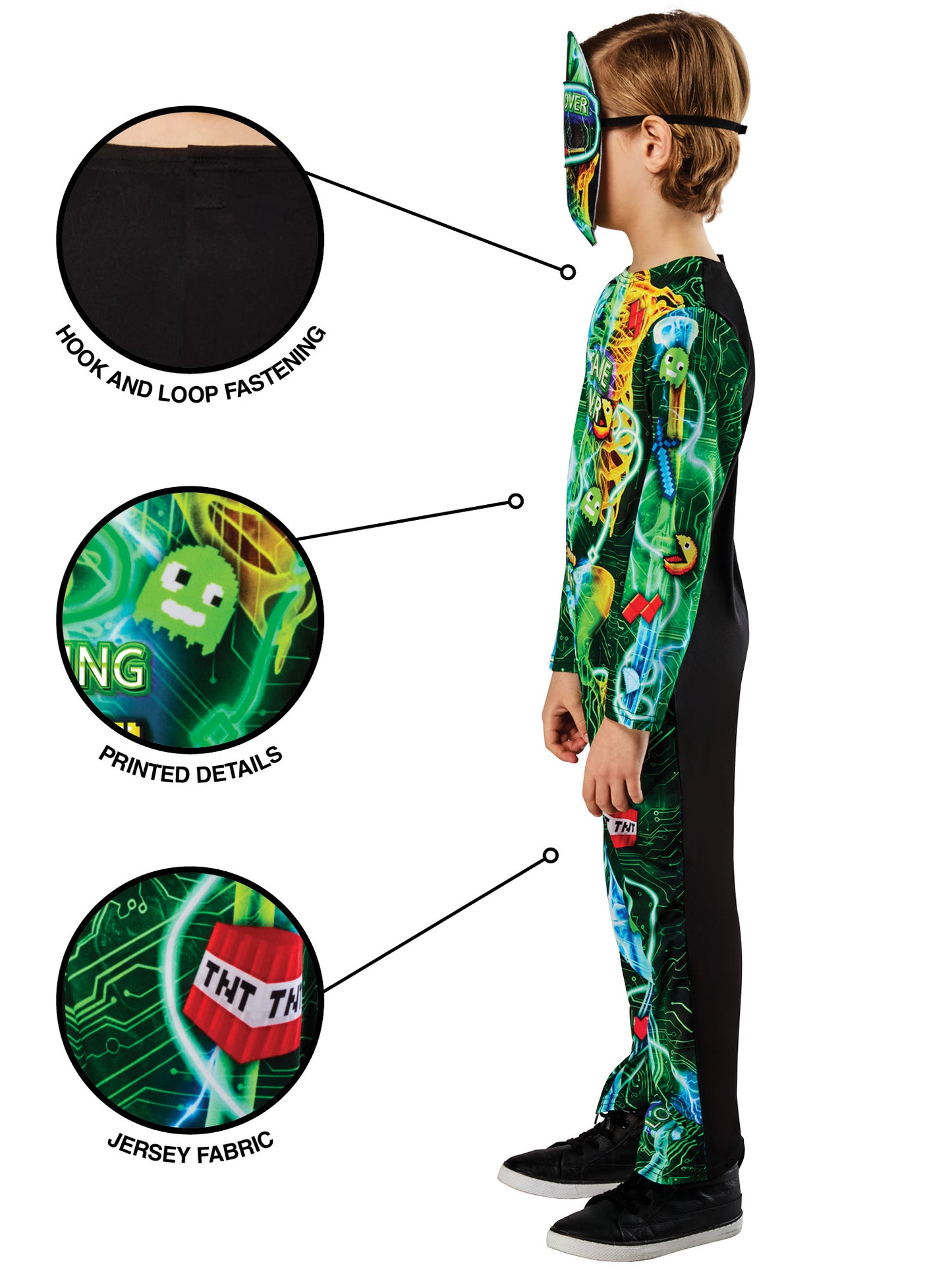 Rubies Gamer-Skeleton-Kinderkostüm mit Glow-in-the-dark-Aufdruck und Maske – Rückansicht