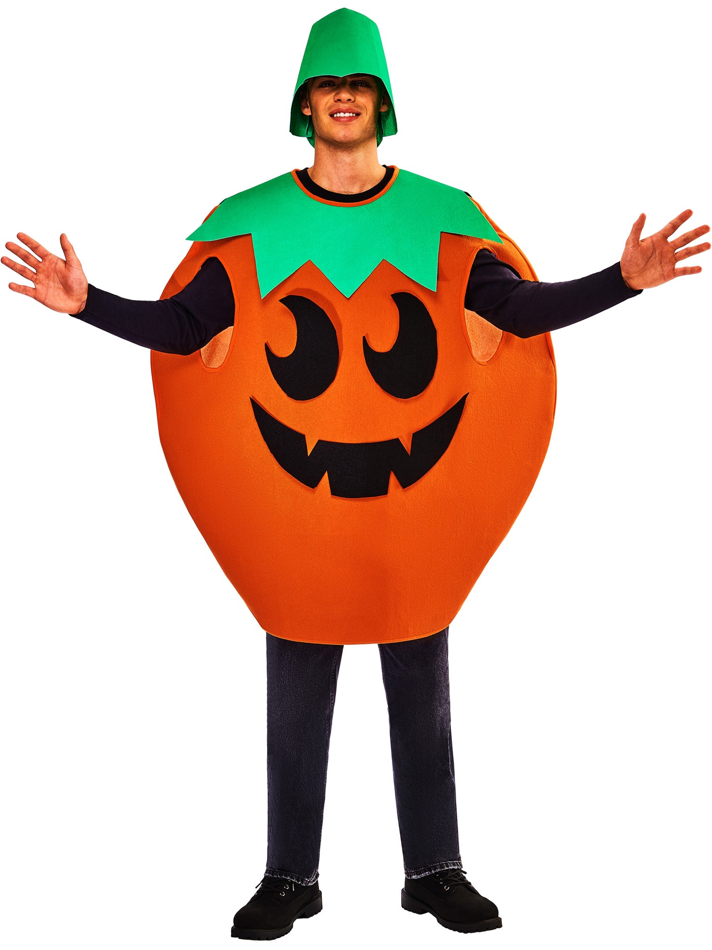 Rubies Pumpkin Kostüm für Erwachsene mit Hut und austauschbaren Gesichtselementen – Produktansicht