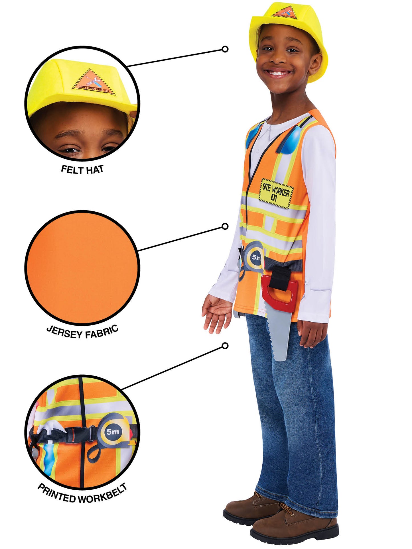 Rubies Construction Worker Kinderkostüm für Jungen – Rückansicht