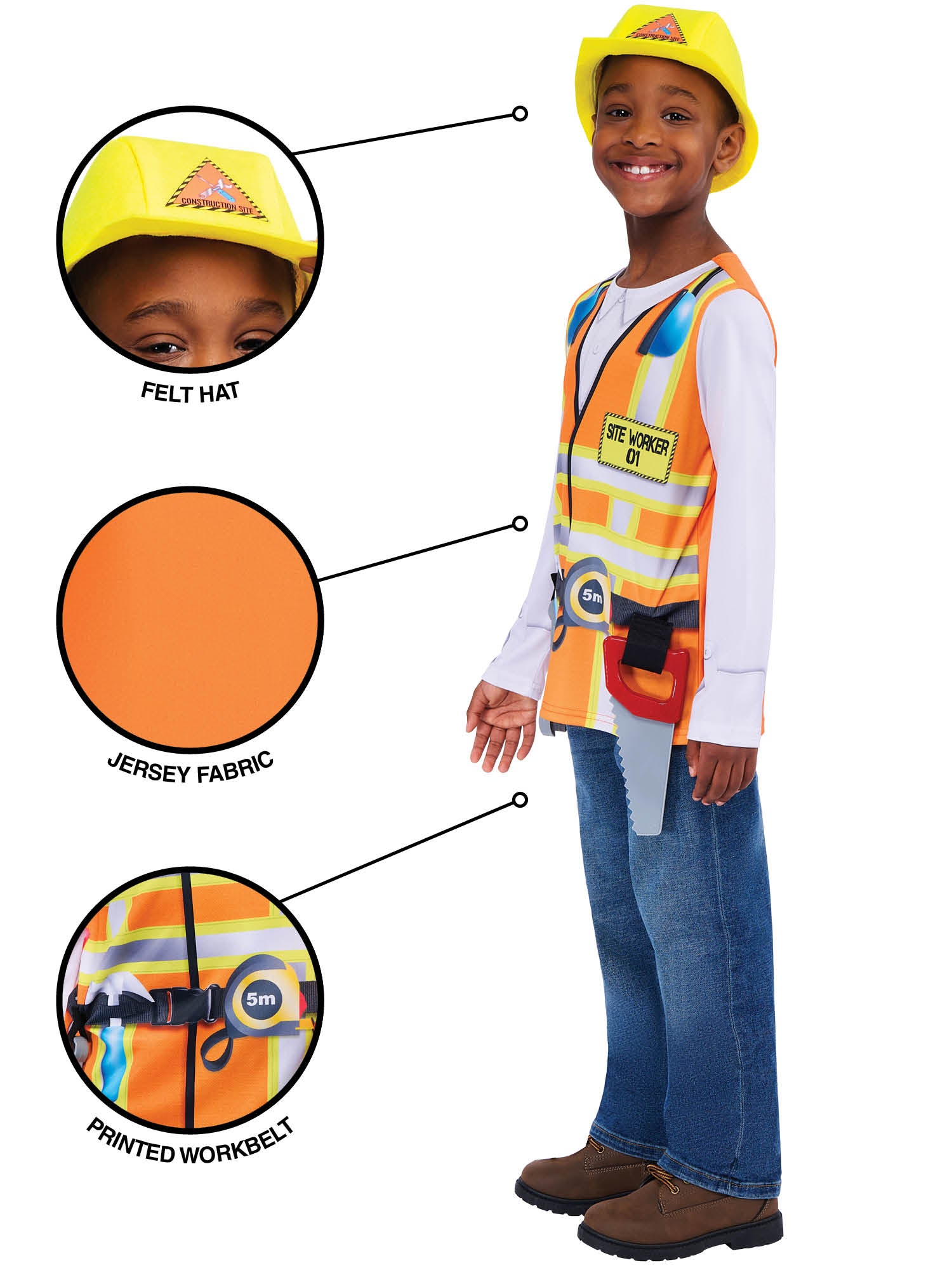Rubies Construction Worker Kinderkostüm für Jungen – Rückansicht