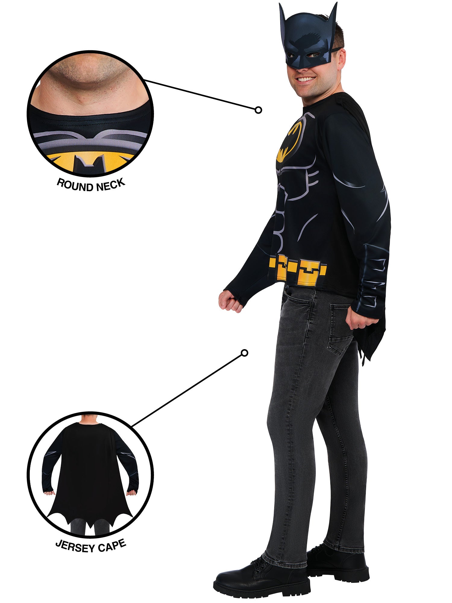 Batman Kostüm für Erwachsene von Rubies mit Top und Halbmaske – Rückansicht