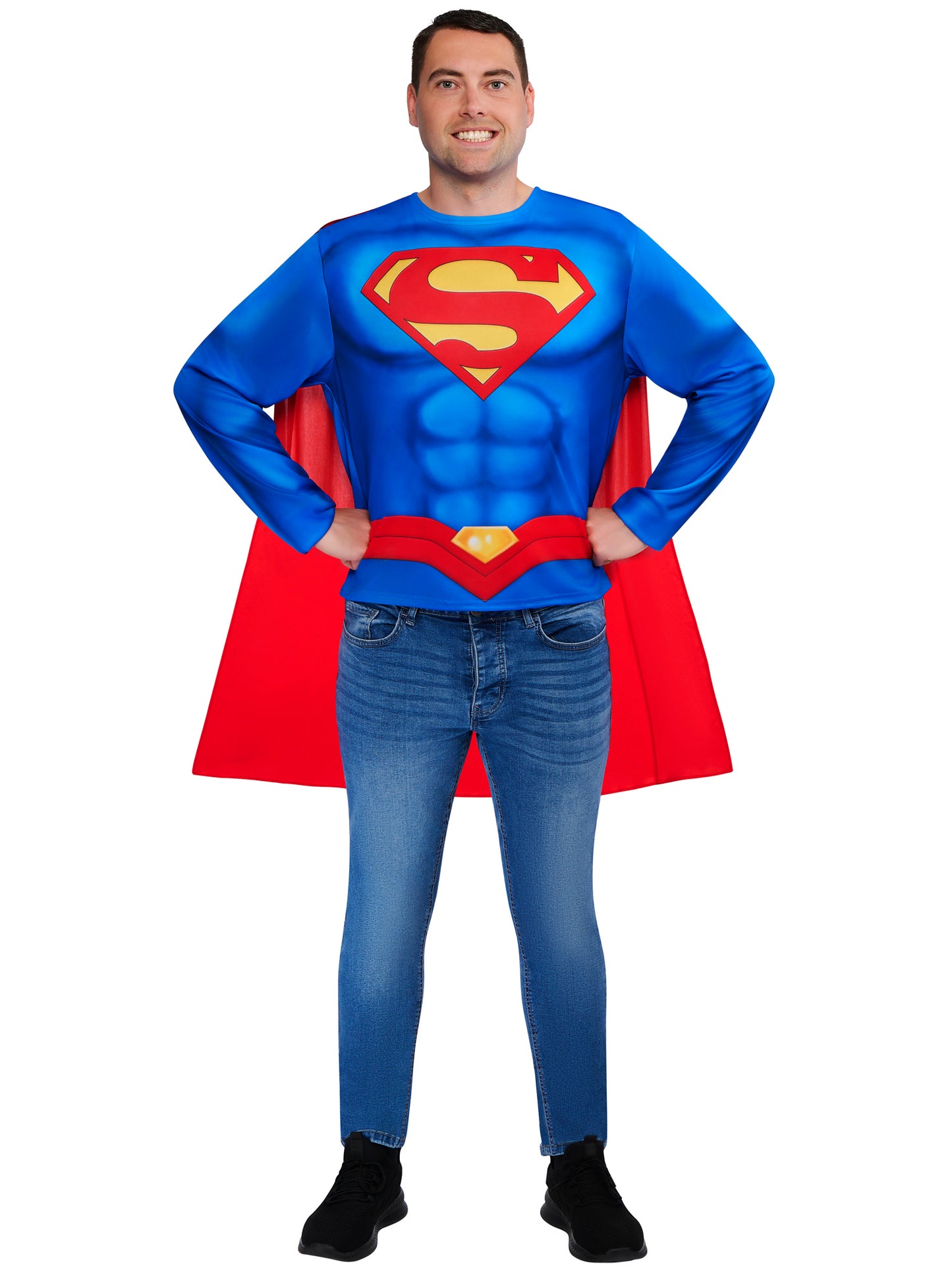 Rubies Superman Kostüm mit Oberteil und Halbmaske für Erwachsene – Produktansicht