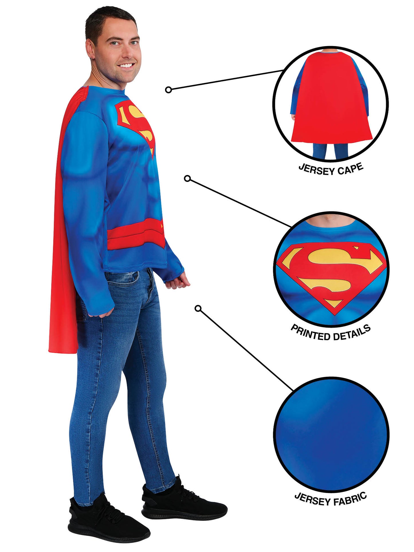 Rubies Superman Kostüm mit Oberteil und Halbmaske für Erwachsene – Seitenansicht