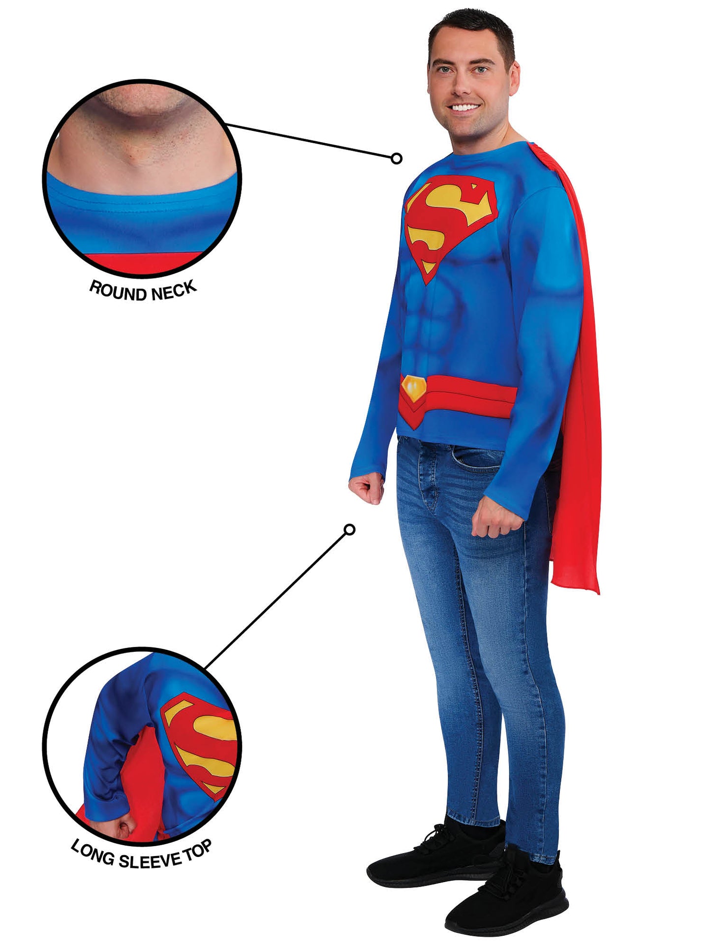 Rubies Superman Kostüm mit Oberteil und Halbmaske für Erwachsene – Rückansicht