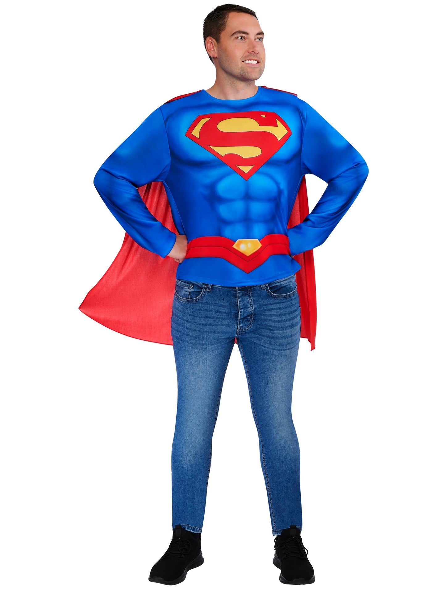 Rubies Superman Kostüm mit Oberteil und Halbmaske für Erwachsene – Verpackung