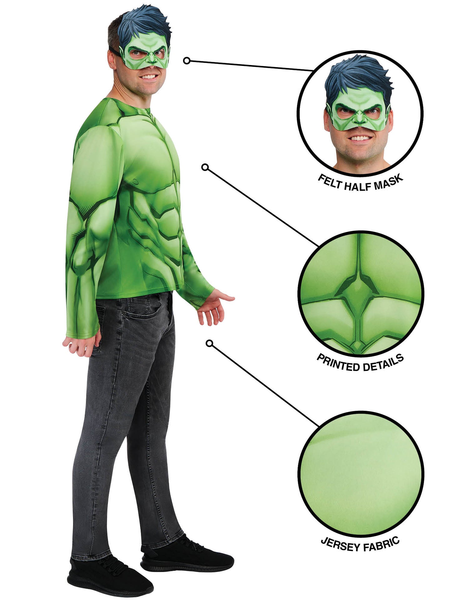 Rubies Hulk Kostüm für Erwachsene mit Oberteil und Halbmaske – Seitenansicht