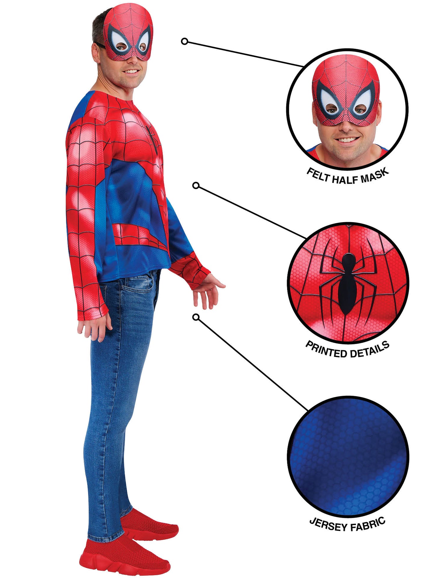 Rubies Spider-Man Kostüm mit Oberteil und Halbmaske für Erwachsene – Seitenansicht