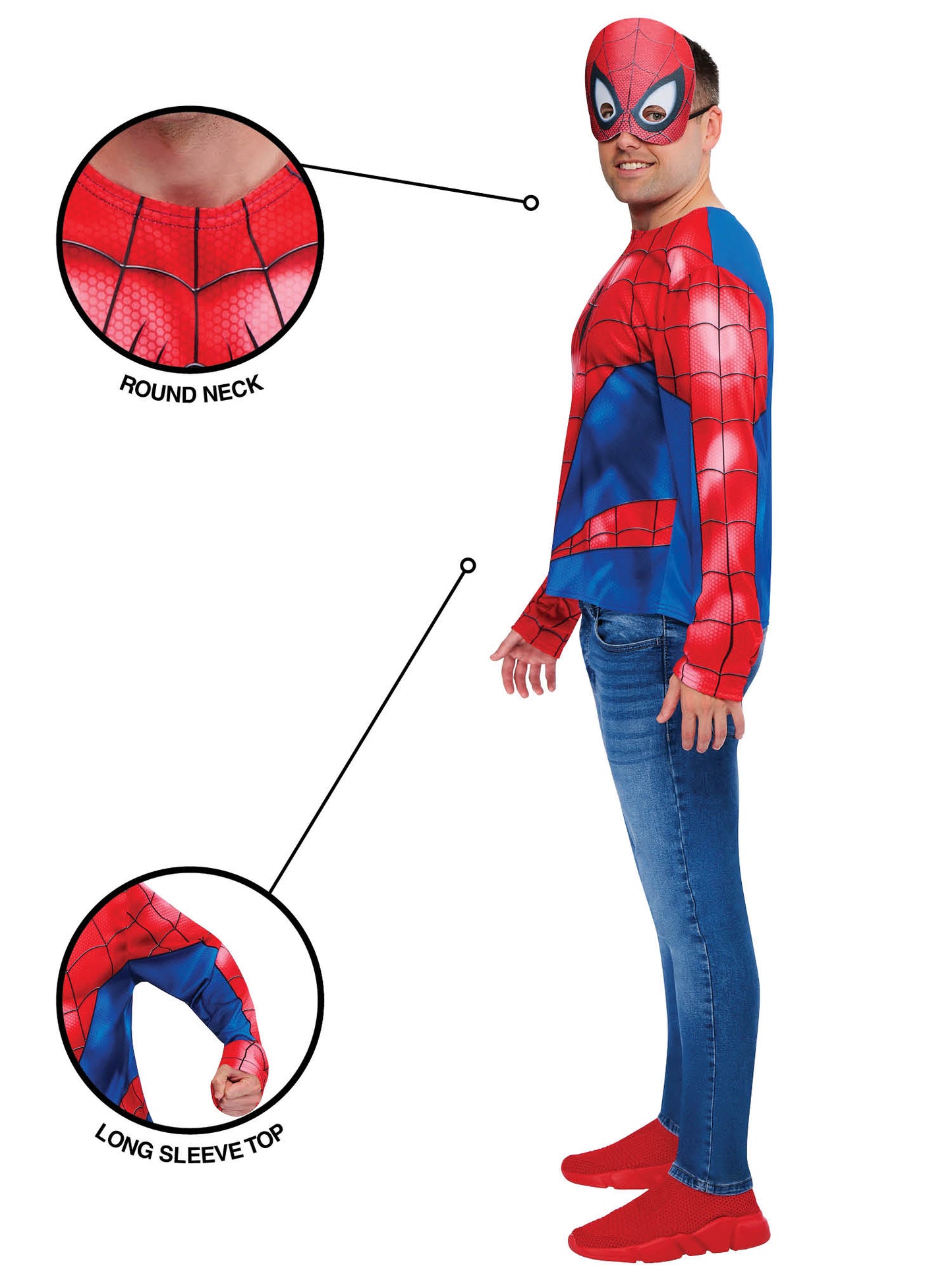 Rubies Spider-Man Kostüm mit Oberteil und Halbmaske für Erwachsene – Rückansicht